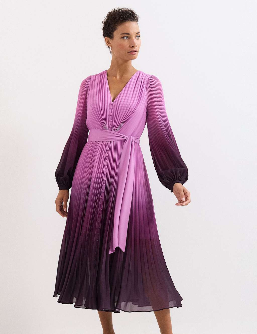 Phase Eight Women's Ombre Plisse V-Neck Midi Waisted Dress - 14 - Purple - Available at M&S