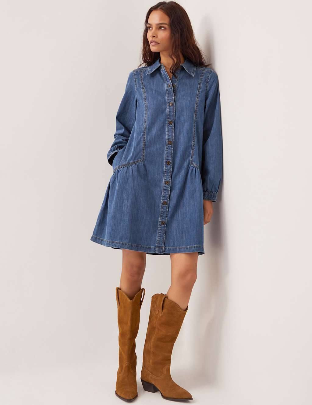 Pure Cotton Knee Length Shirt Dress