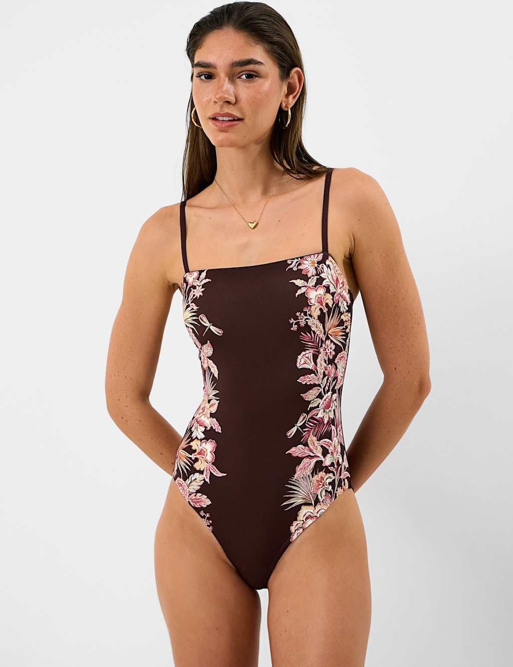 Accessorize Women's Floral Square Neck Swimsuit - 14 - Brown Mix - Available at M&S