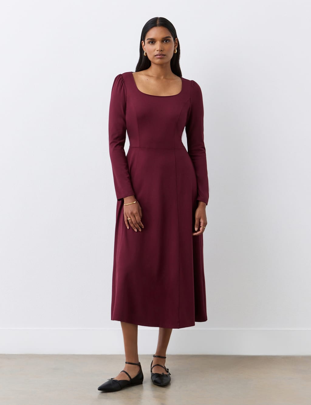 Ponte Jersey Square Neck Midi Tailored Dress