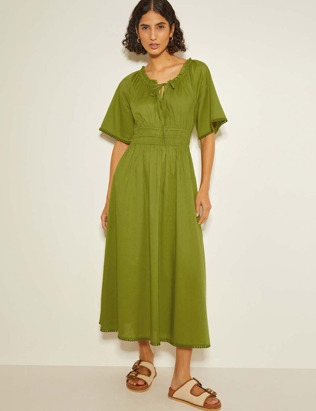Pure Cotton Shirred Midi Skater Dress