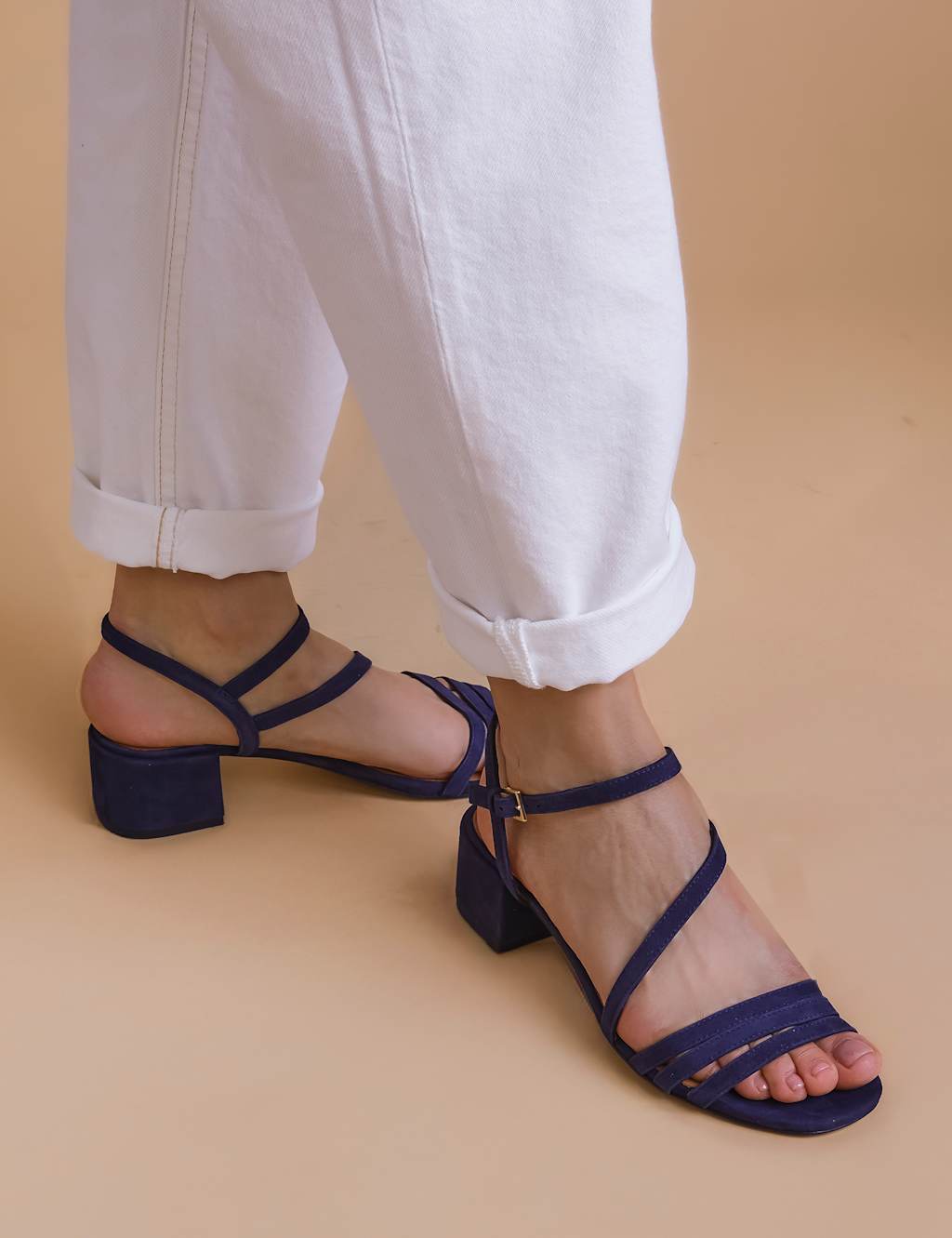 Leather Ankle Strap Block Heel Sandals