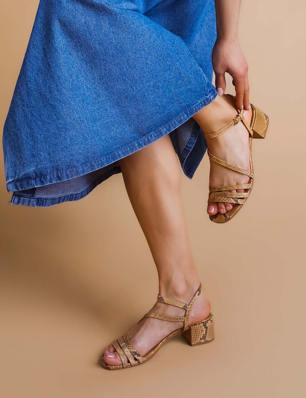 Leather Ankle Strap Block Heel Sandals