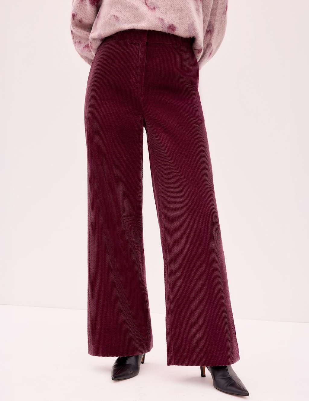 RO&ZO Pure Cotton Cord Wide Leg Trousers Berry