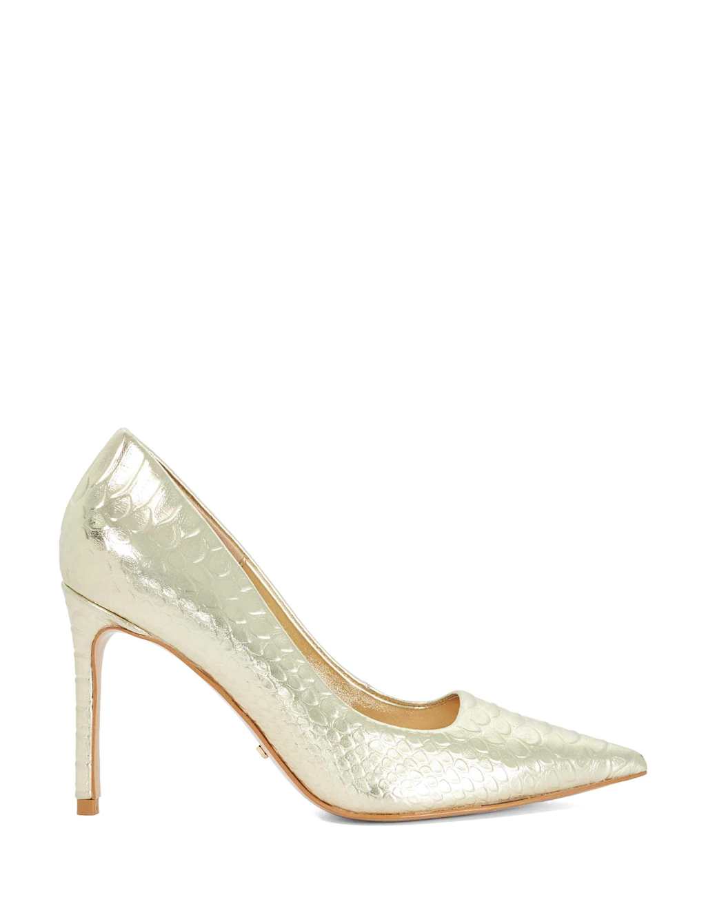 Dune London Women's Leather Croc Stiletto Heel Court Shoes - 7 - Gold - Available at M&S