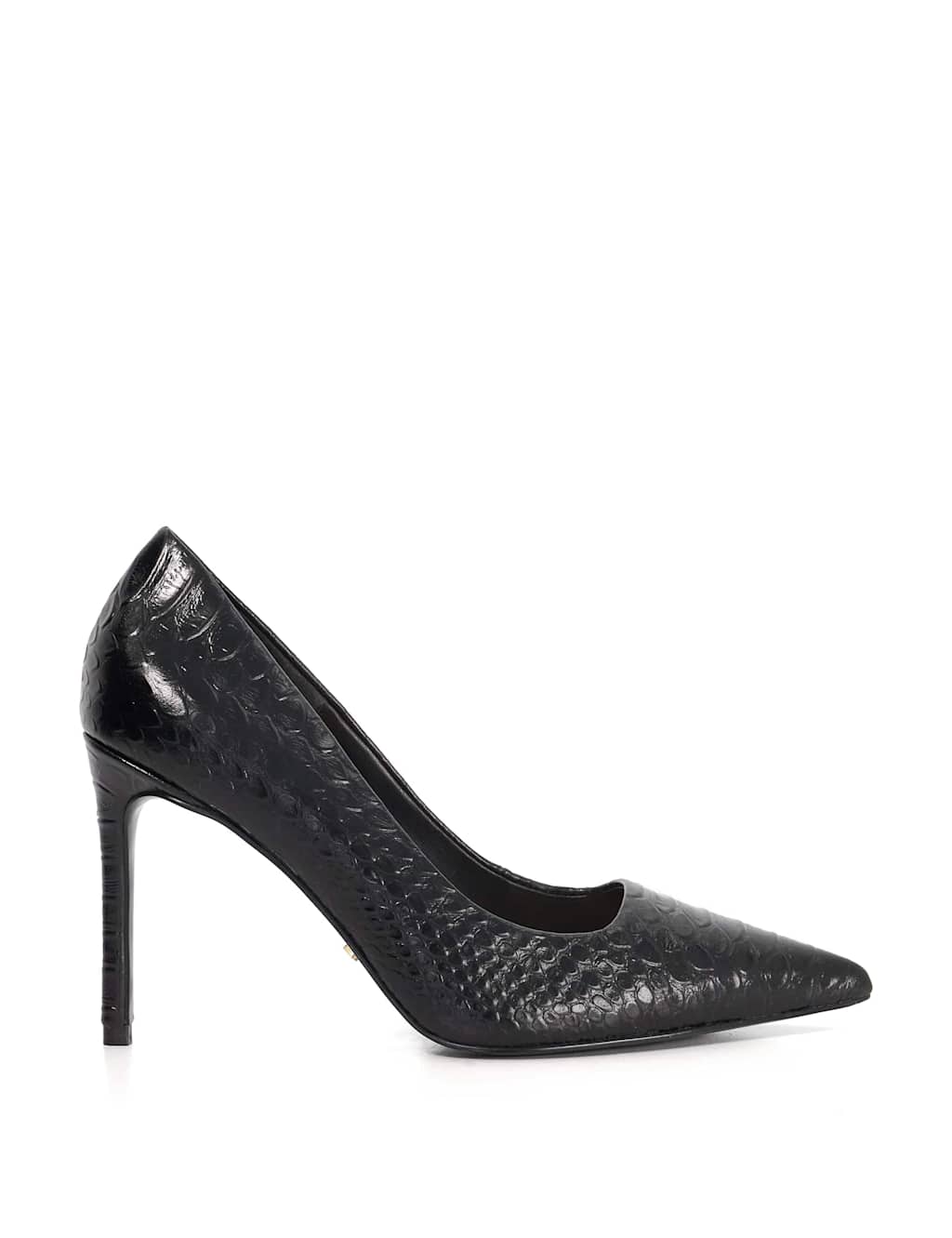 Dune London Leather Croc Stiletto Heel Court Shoes Black