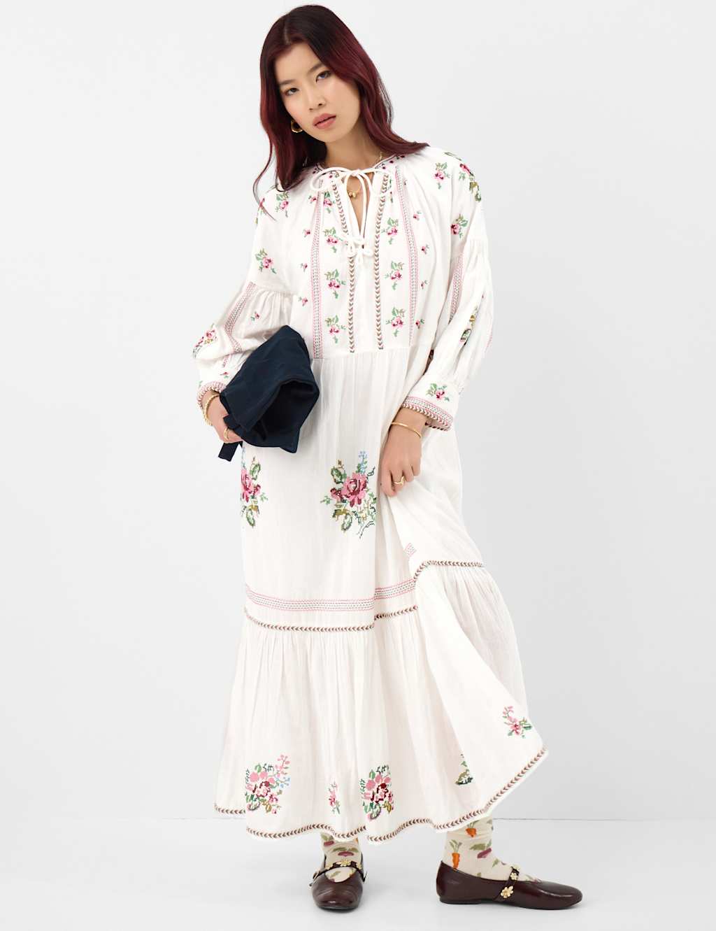 Accessorize Women's Pure Cotton Embroidered Maxi Beach Dress - Medium - White Mix - Available at M&S