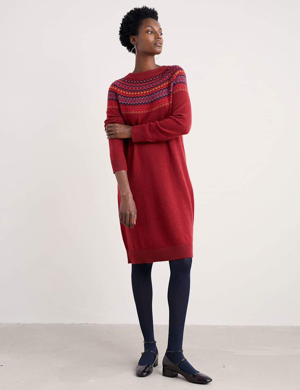 Seasalt Cornwall Cotton Blend Jumper Dress with Merino Wool Red Mix