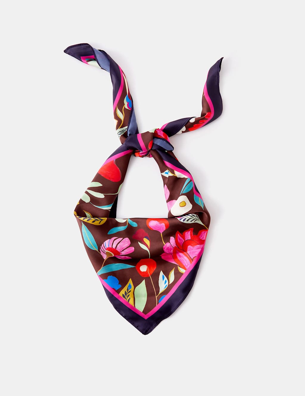 Accessorize Women's Satin Floral Print Square Scarf - Chocolate - Available at M&S