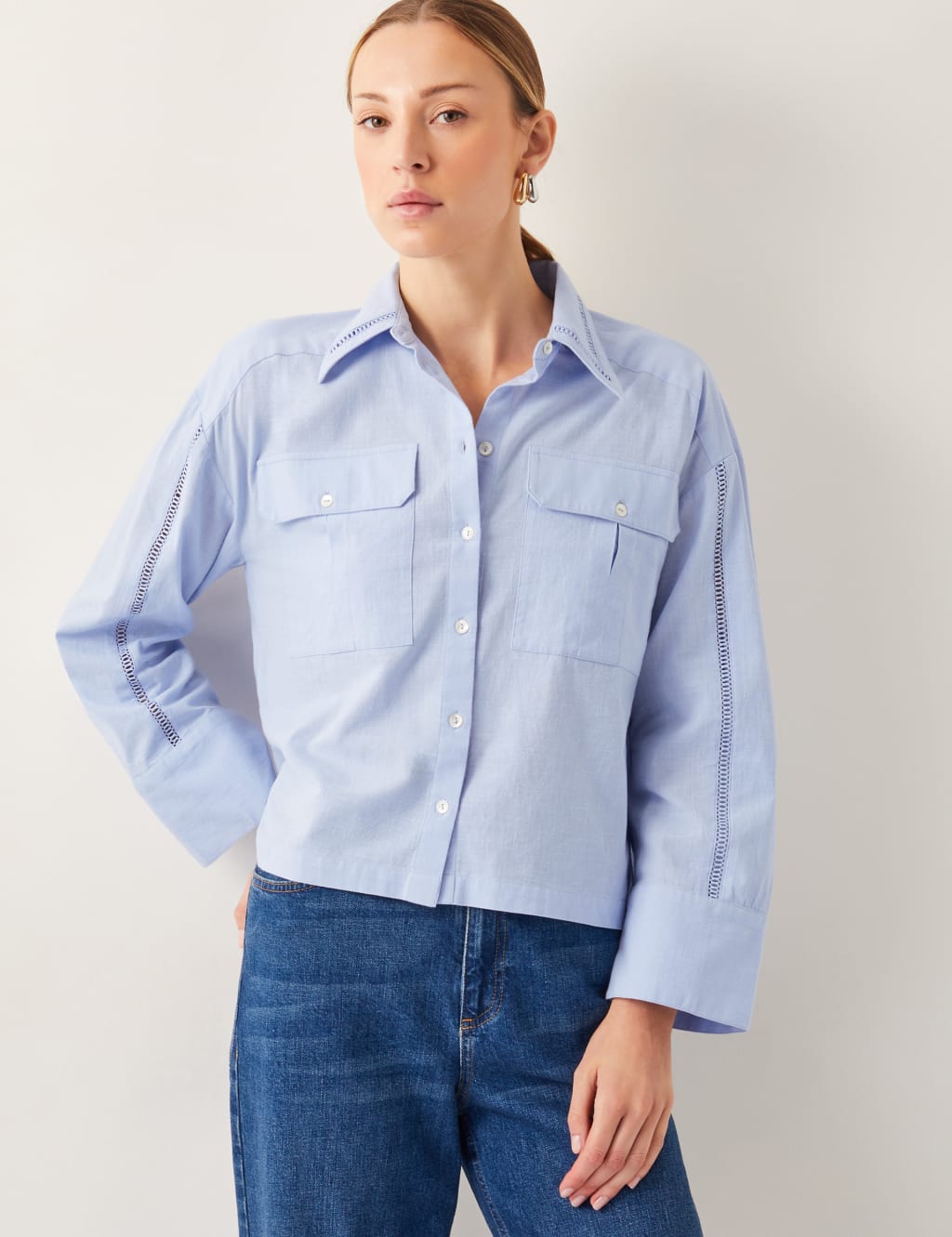 Pure Cotton Broderie Button Through Shirt