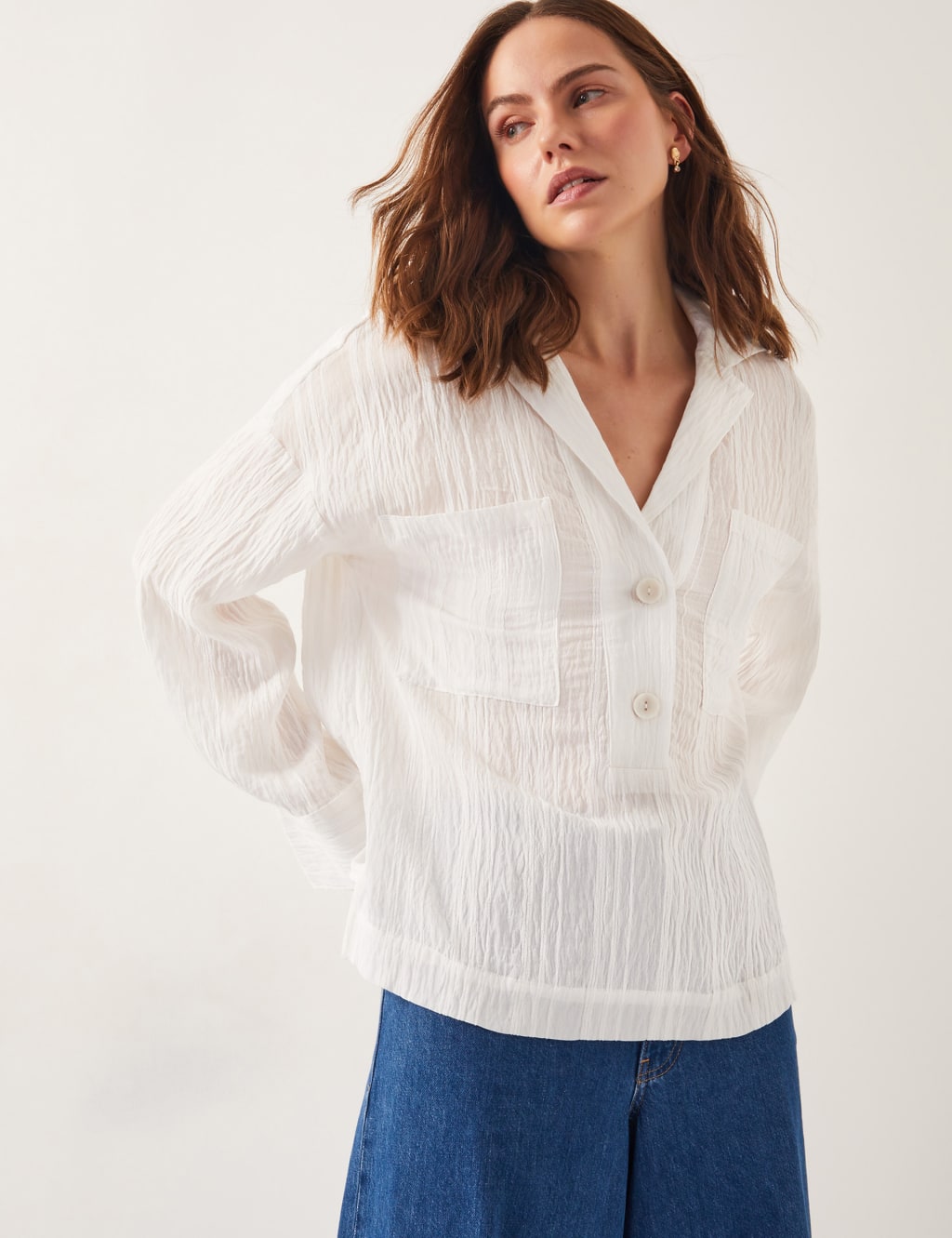 Textured Collared Button Detail Shirt