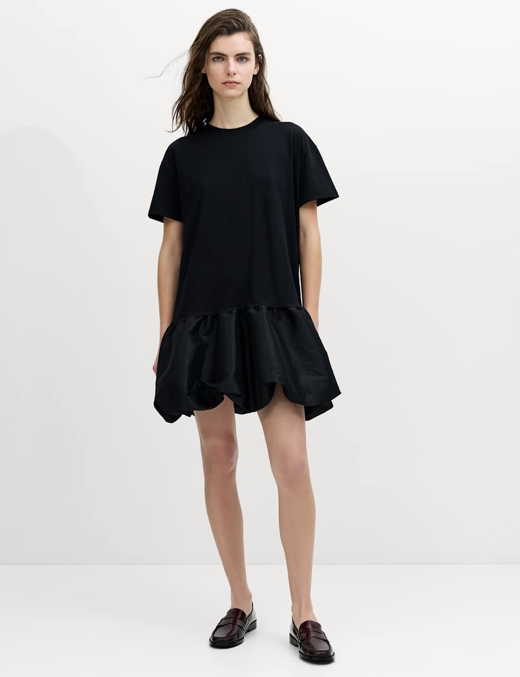 French Connection Women's Cotton Blend Bubble Hem Mini T-Shirt Dress - Small - Black - Available at M&S