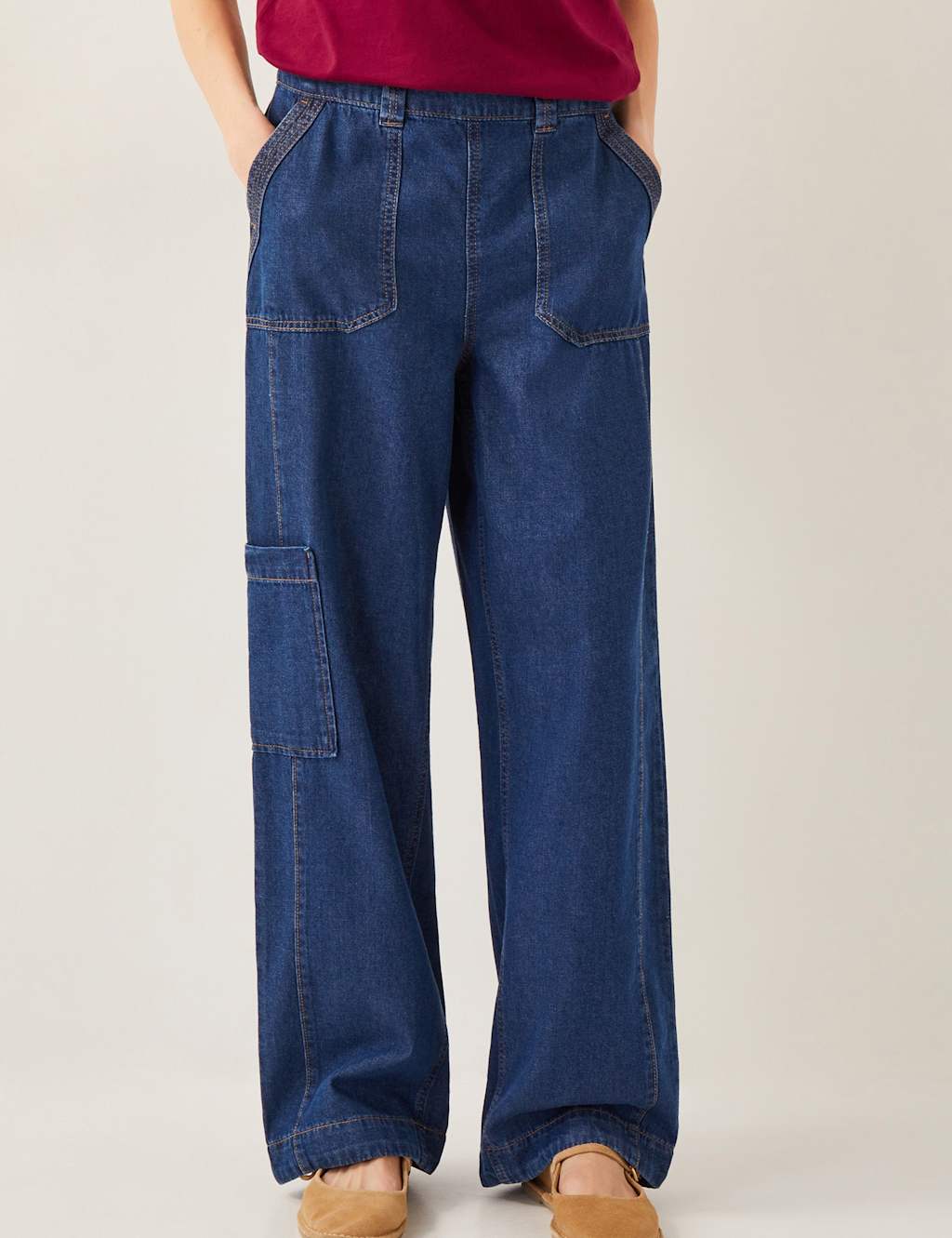 Elasticated High Waisted Straight Leg Jeans