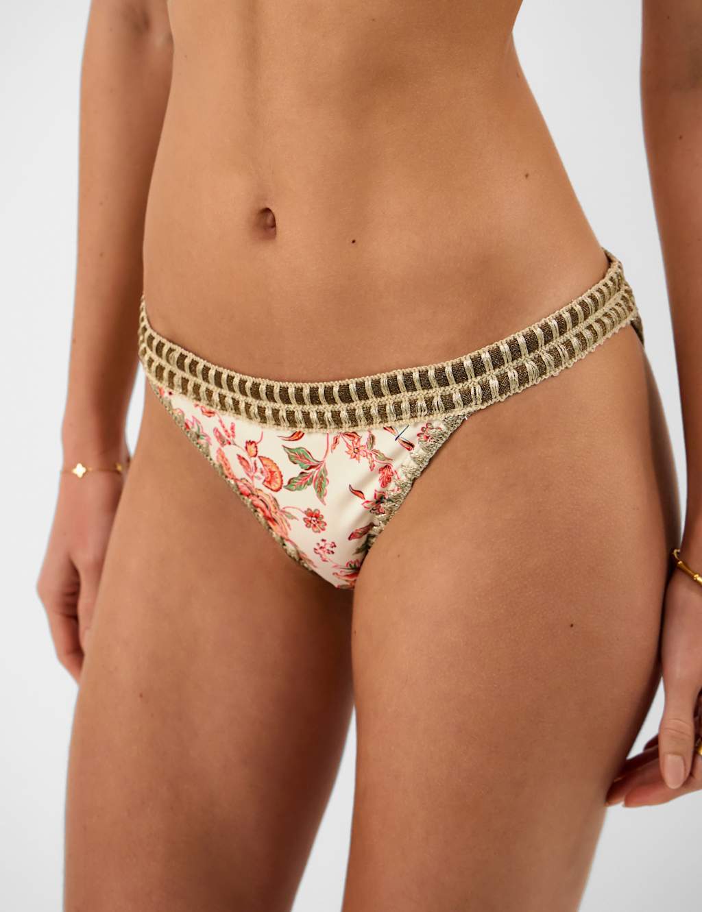Accessorize Women's Floral Embroidered High Leg Bikini Bottoms - 20 - Ivory Mix - Available at M&S