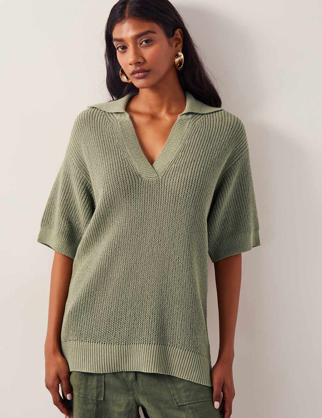 Cotton Rich Collared Knitted Top
