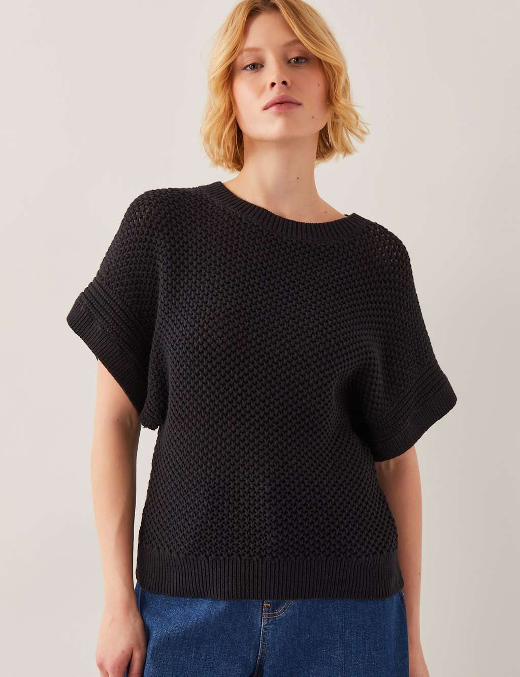 Pure Cotton Textured Crew Neck Jumper