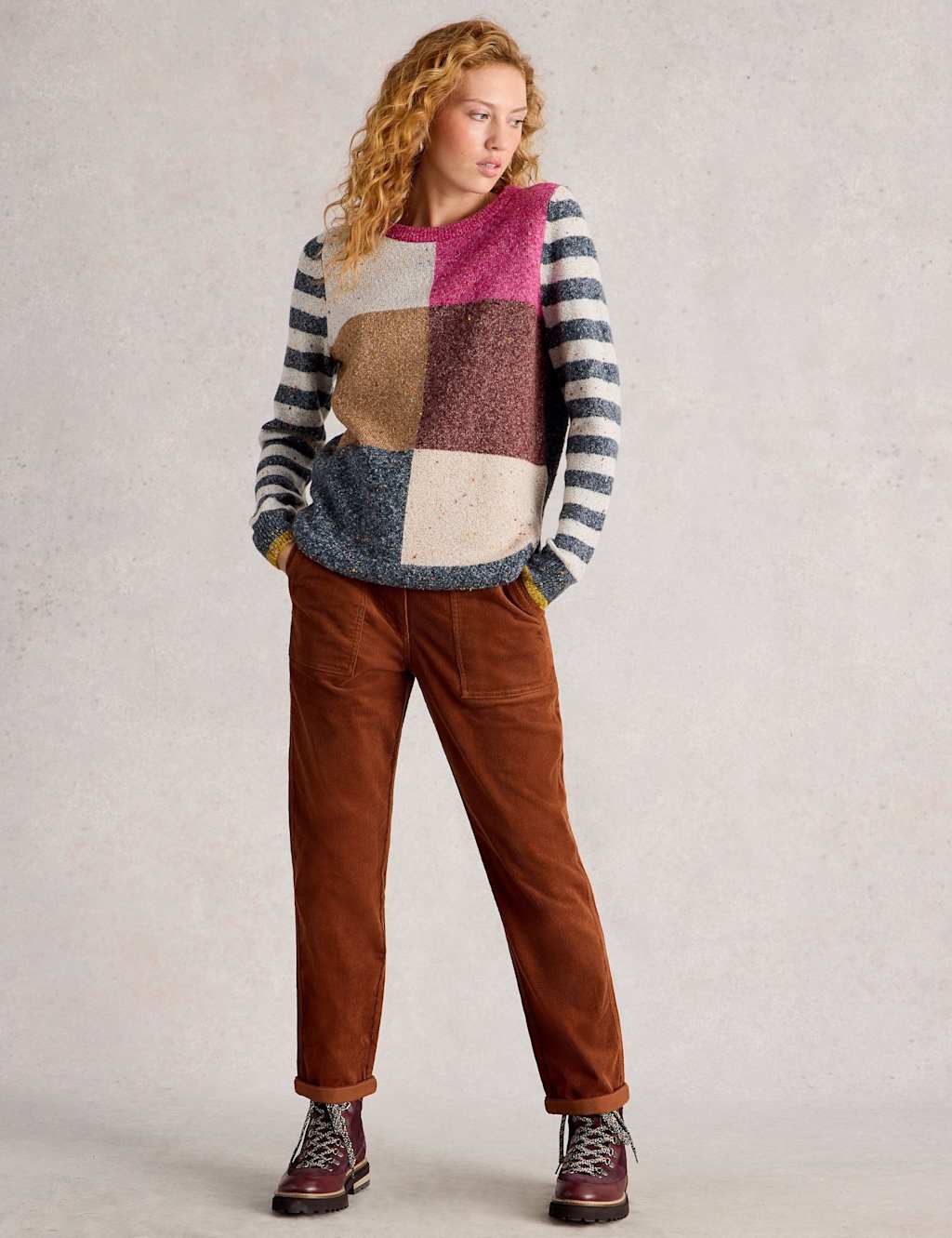 White Stuff Cord Straight Leg Trousers Tan