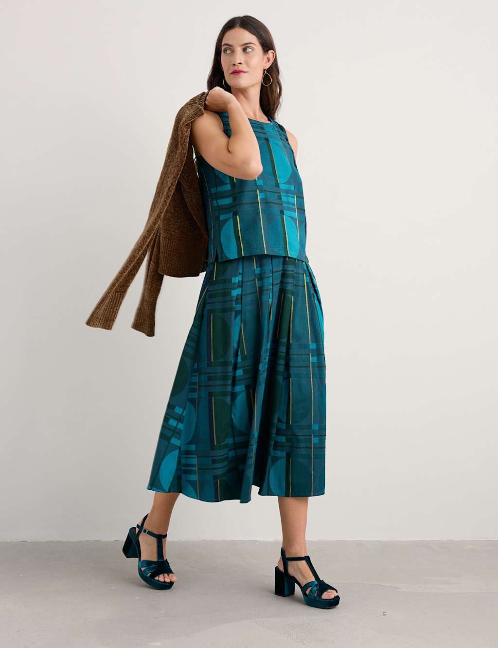 Seasalt Cornwall Cotton Blend Geometric Top Blue Mix