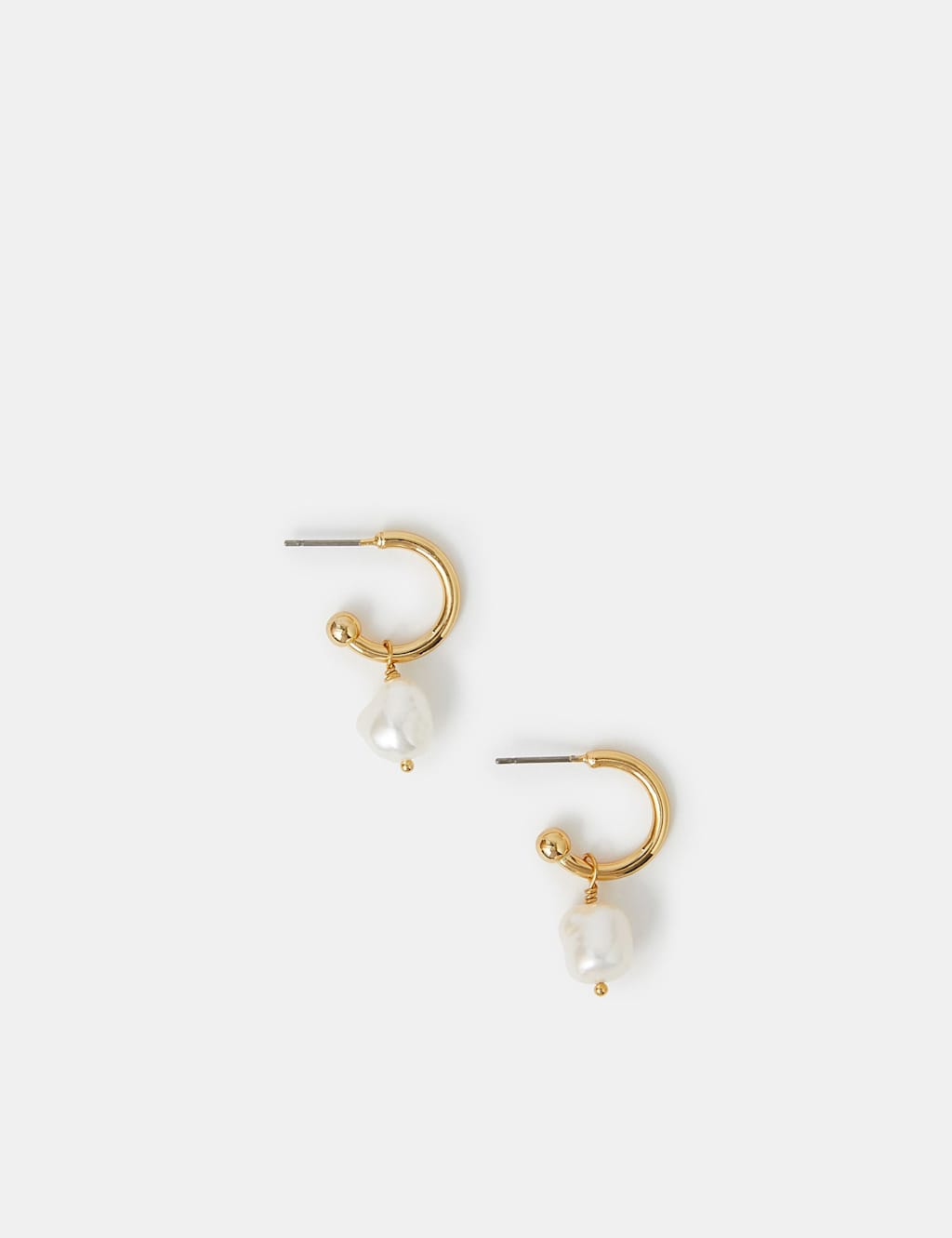 ACCESSORIZE 14ct Gold Plated Pearl Hoop Drop Earrings Gold