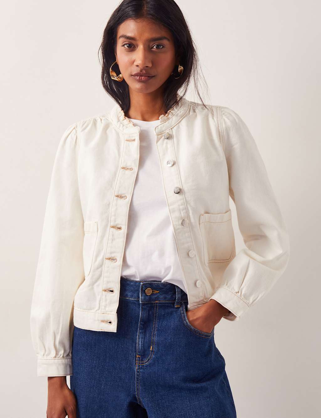 Cotton Rich Frill Neck Short Jacket