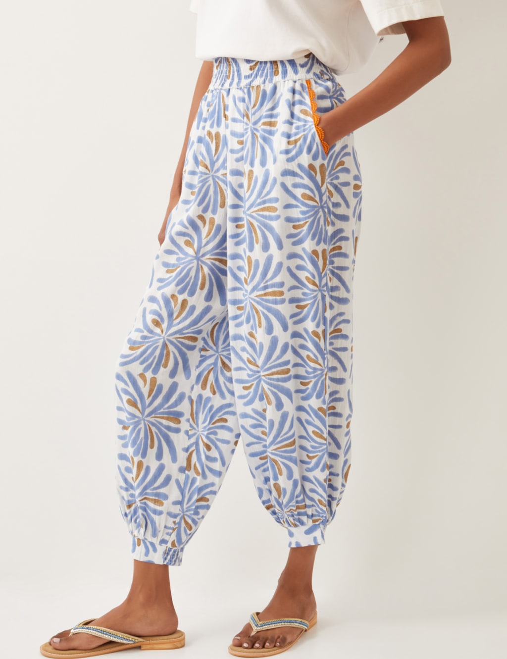 Printed Elasticated Waist Cuffed Trousers