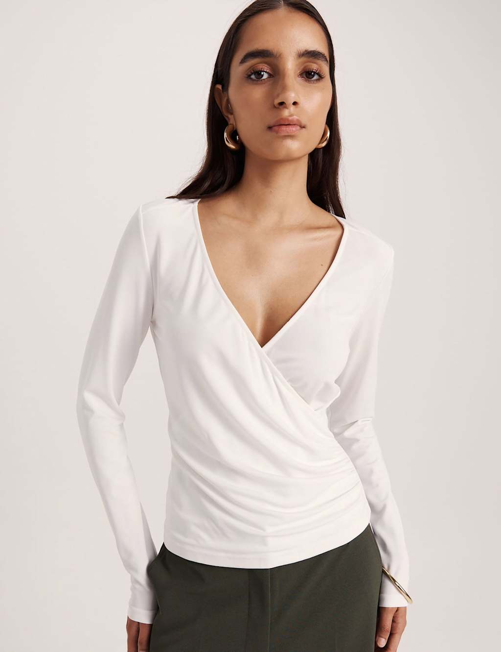 Saba Women's V-Neck Wrap Top - Small - Ivory - Available at M&S