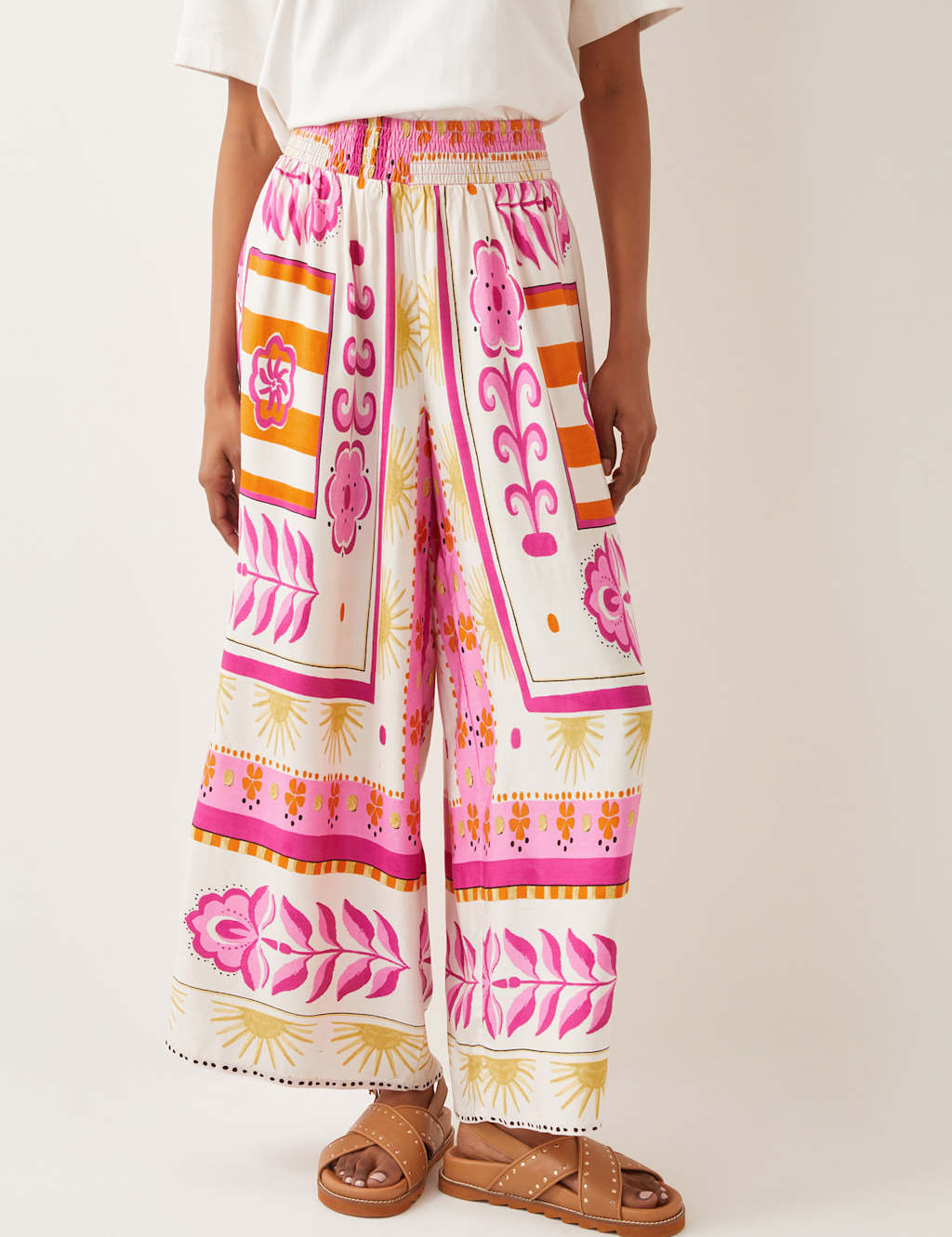 Printed Elasticated Waist Wide Leg Trousers