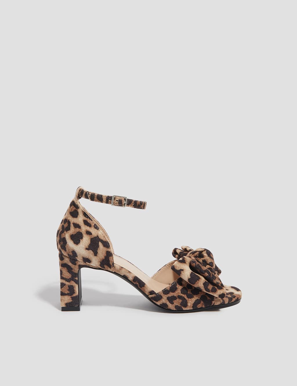 Leopard Print Ankle Strap Block Heel Sandals