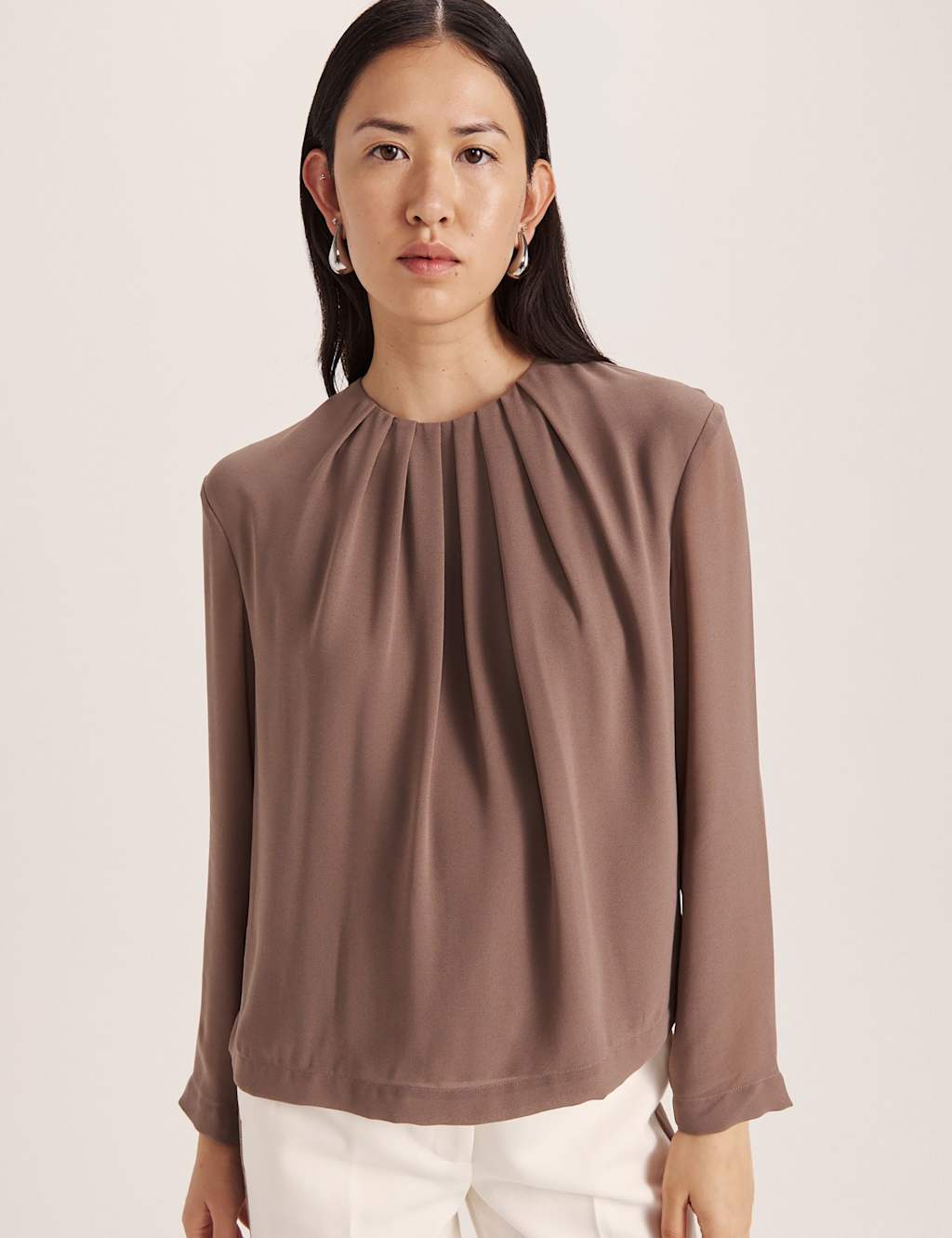 Saba Women's Crew Neck Tuck Detail Blouse - 10 - Chocolate - Available at M&S