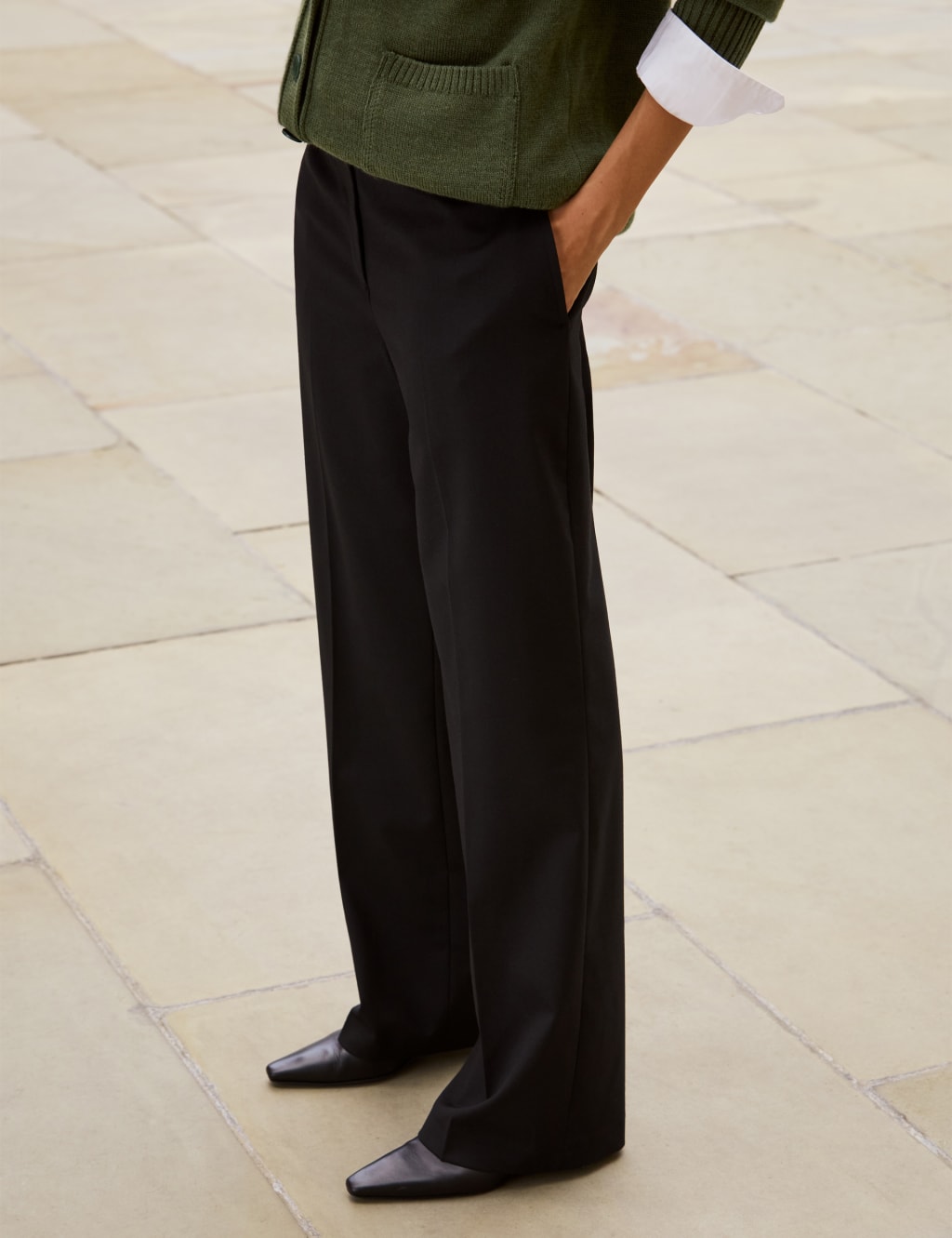 Wool Blend Straight Leg Trousers