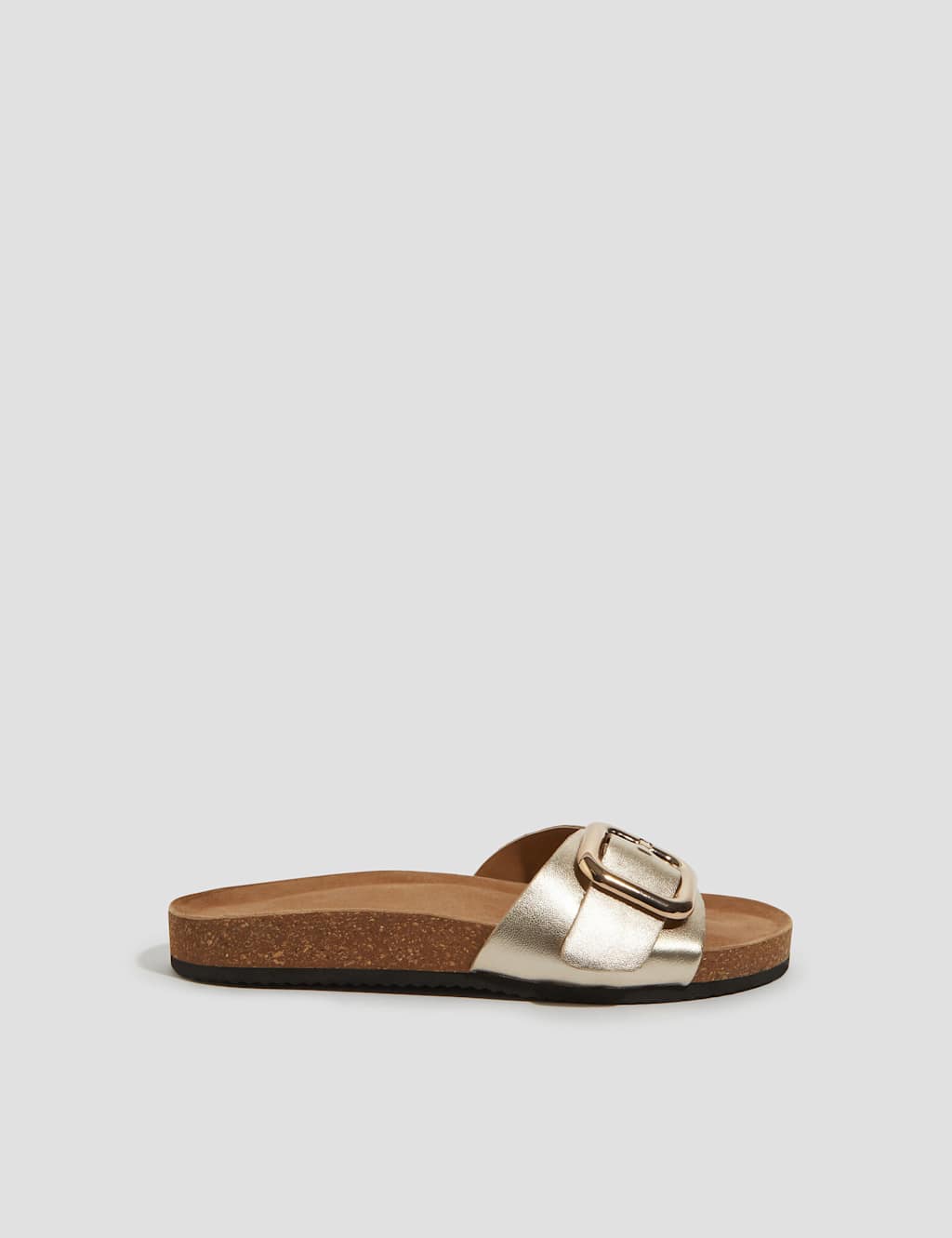 Leather Metallic Buckle Flat Sliders