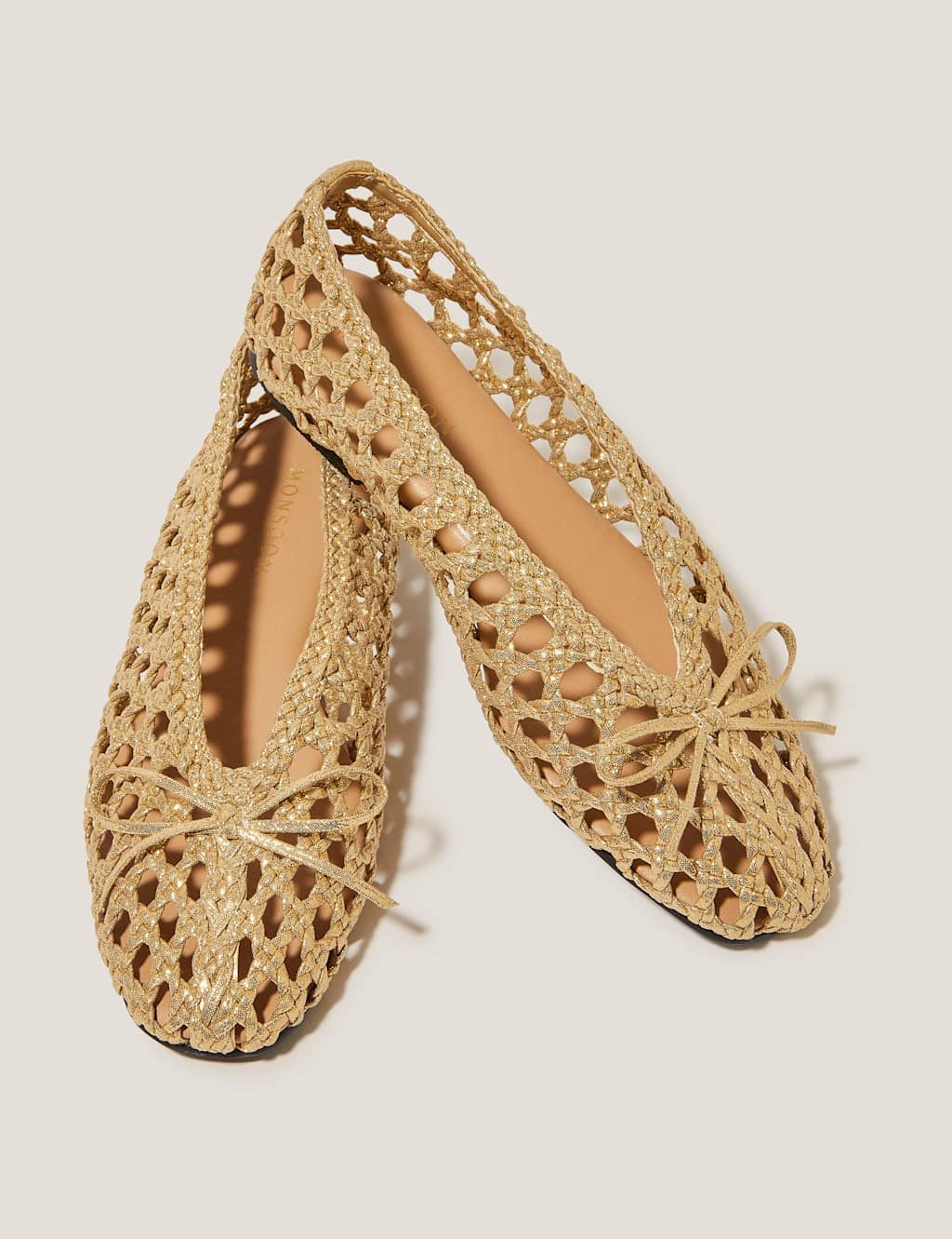 Metallic Woven Bow Flat Ballet Pumps