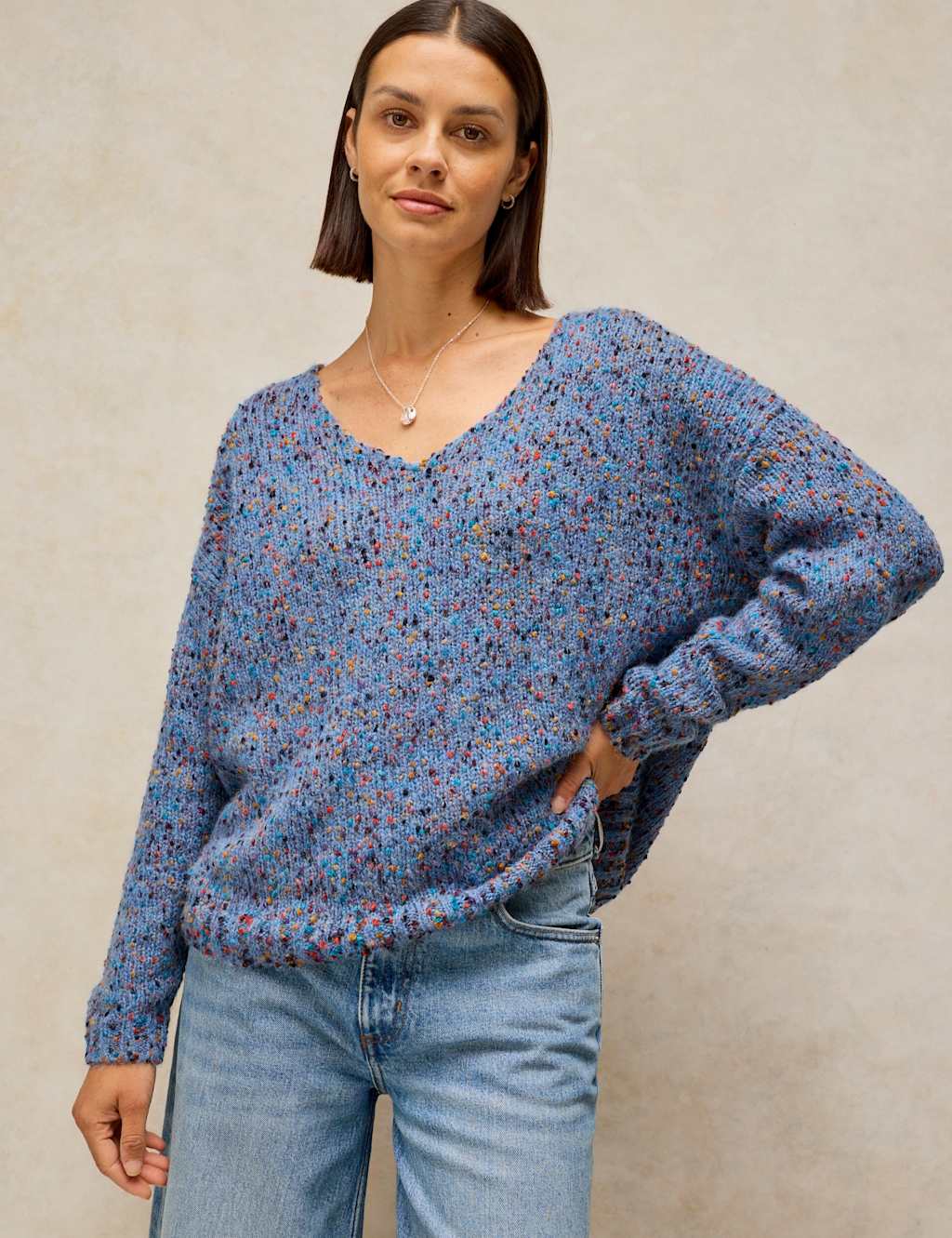 White Stuff Women's Textured Flecked V-Neck Jumper with Wool - 20 - Blue - Available at M&S