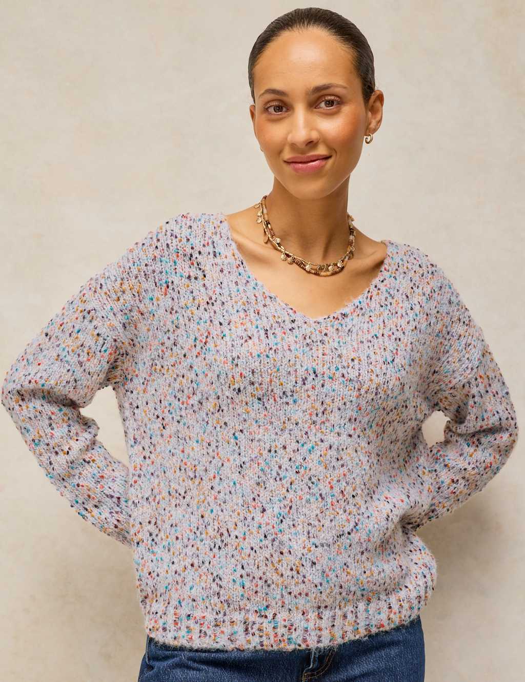 White Stuff Women's Textured Flecked V-Neck Jumper with Wool - 10 - Natural - Available at M&S