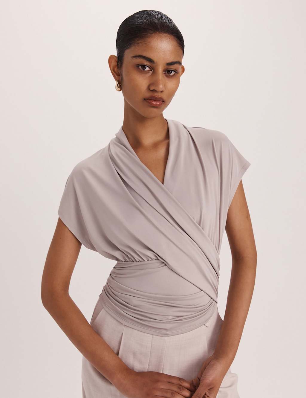 Saba Women's Draped V-Neck Wrap Top - Small - Beige - Available at M&S