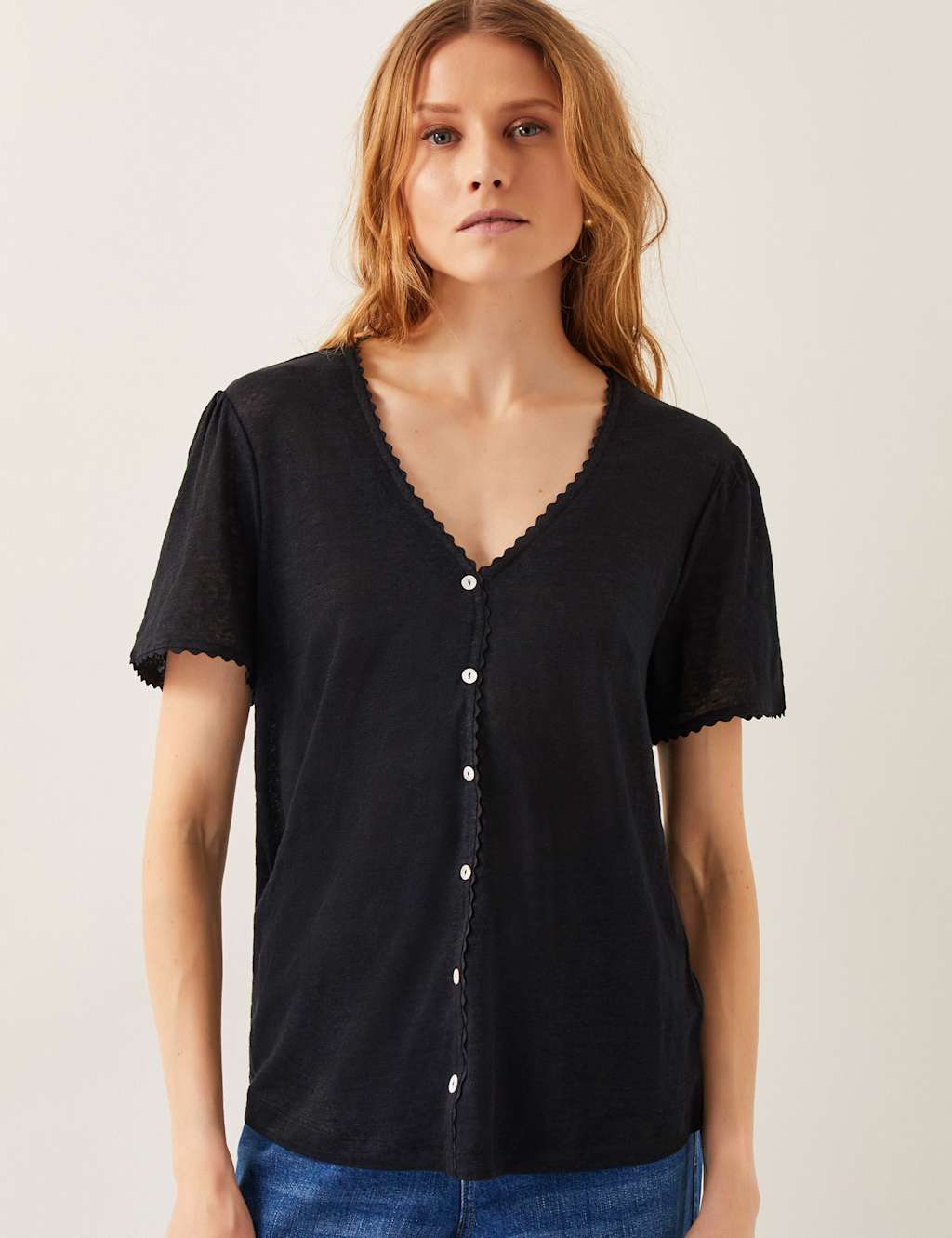 Pure Linen Button Through T-Shirt