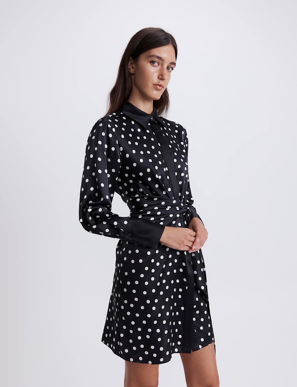 Saba Women's Pure Silk Polka Dot Mini Shirt Dress - 8 - Black Mix - Available at M&S
