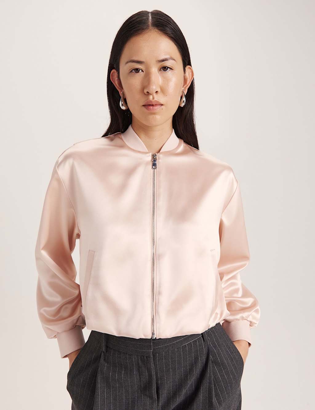Saba Women's Satin Bomber Jacket - 8 - Light Pink - Available at M&S