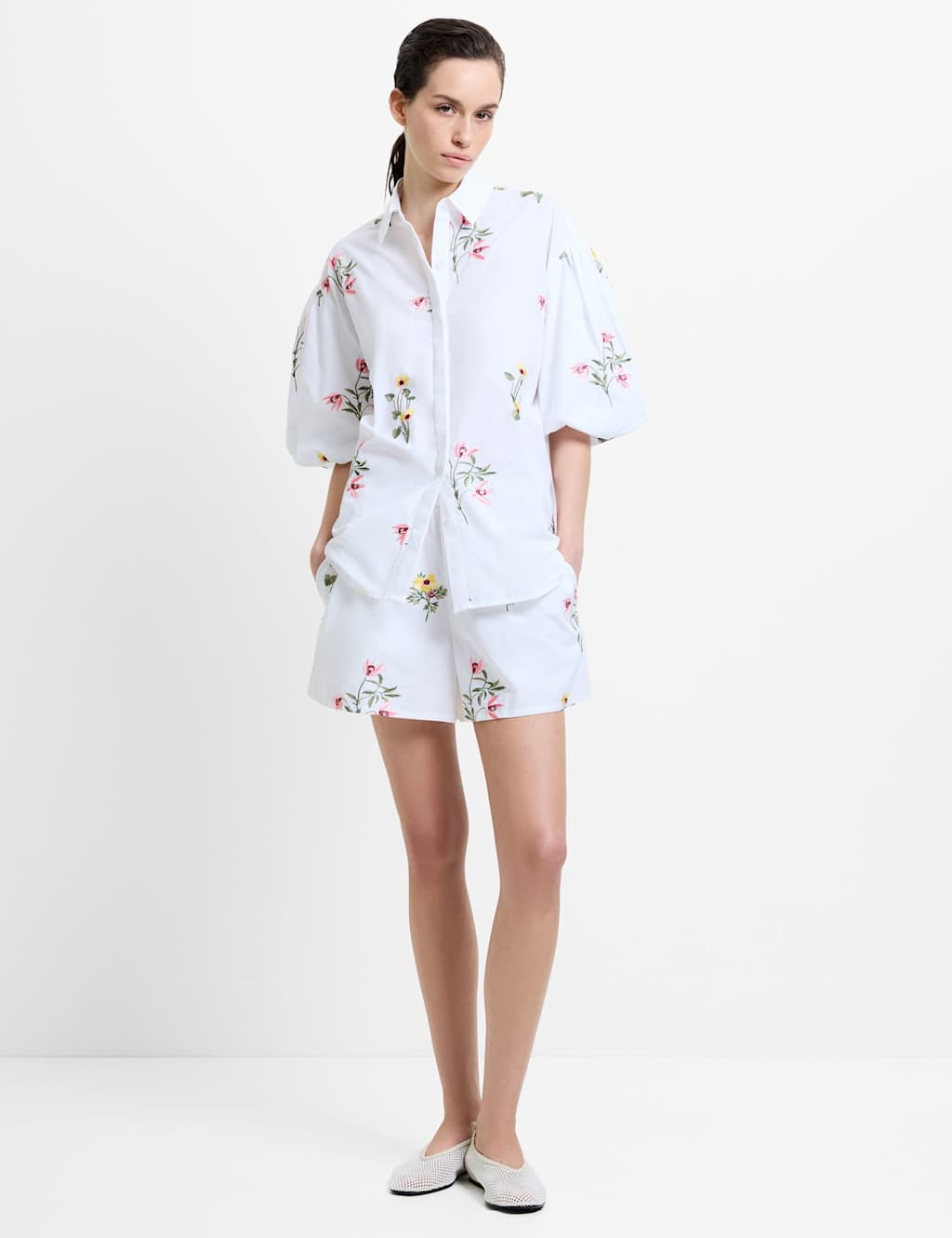French Connection Women's Pure Cotton Floral Shirt - Extra Small - White Mix - Available at M&S
