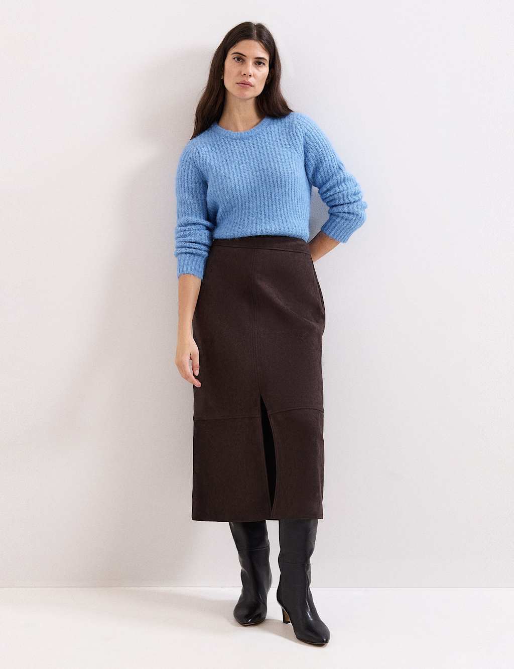 Phase Eight Split Front Midi Pencil Skirt Brown