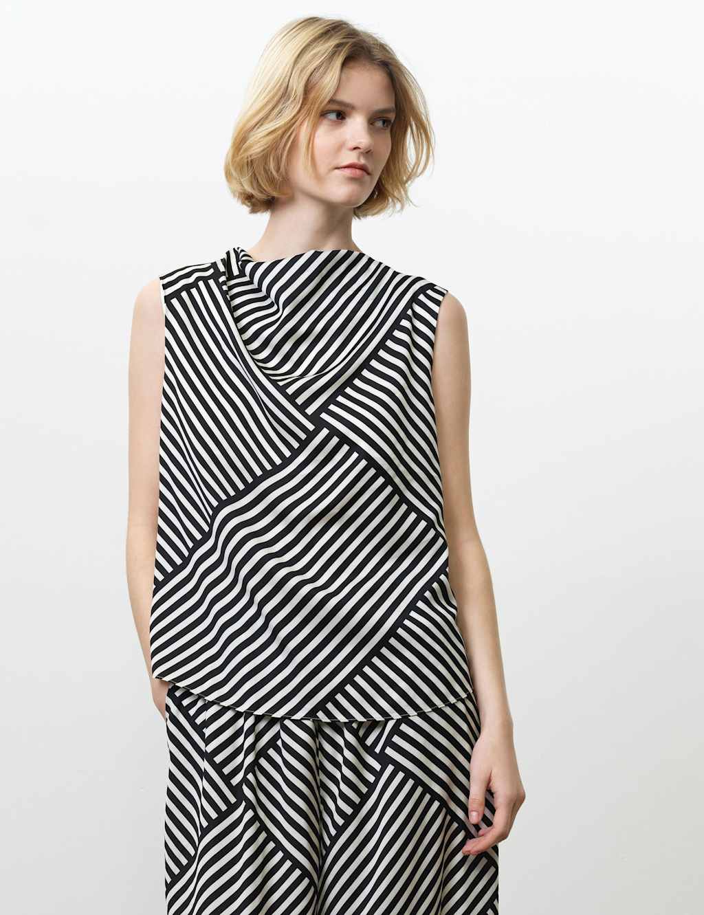 French Connection Women's Striped Cowl Neck Top - 16 - Cream Mix - Available at M&S