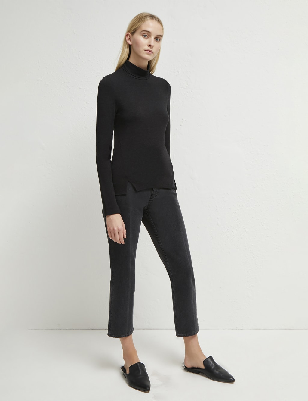 Jersey Roll Neck Fitted Long Sleeve Top