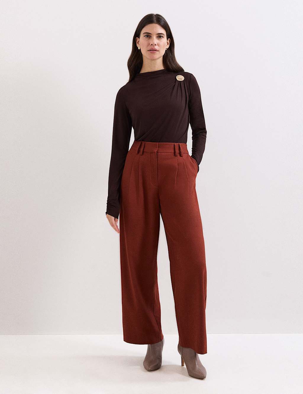 Phase Eight Wide Leg Trousers with Wool Brown