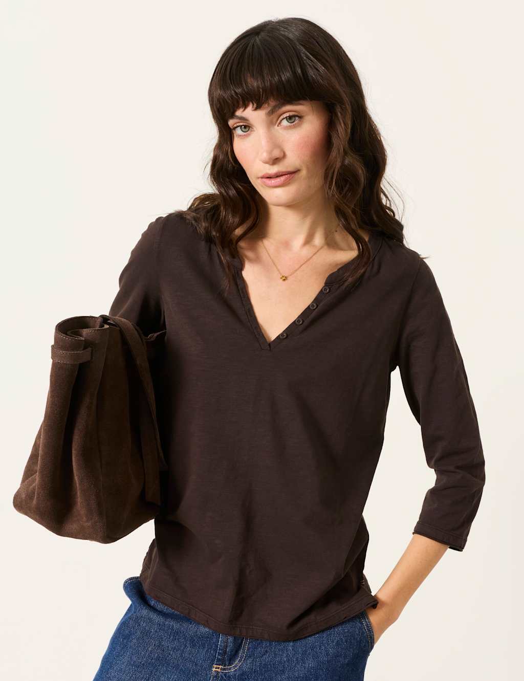 Fatface Women's Pure Cotton V-Neck Top - 18 - Chocolate - Available at M&S