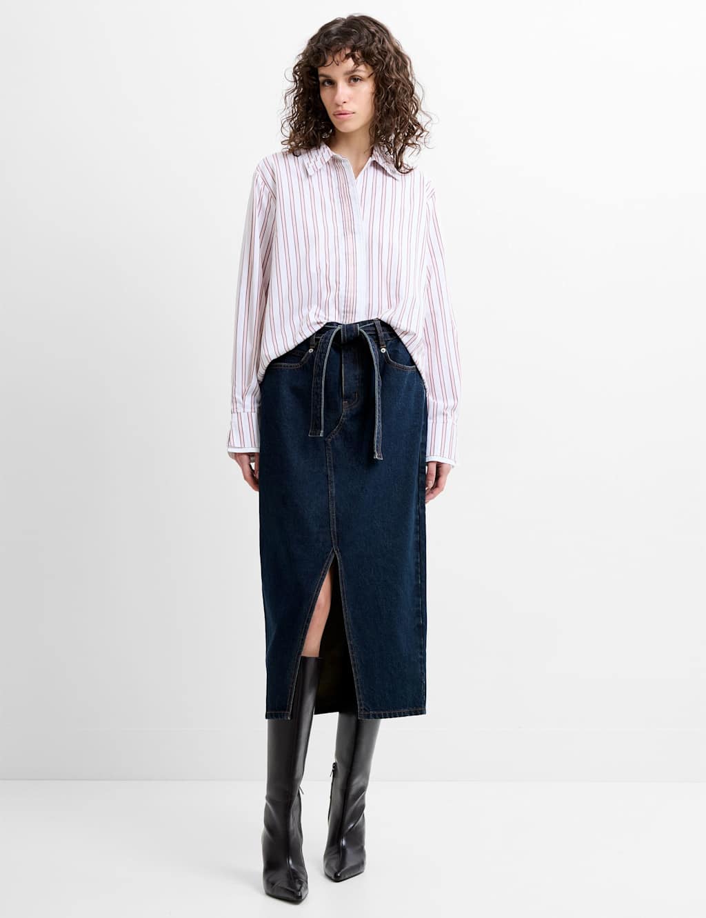 French Connection Women's Denim Belted Midi Skirt - 16 - Blue Denim - Available at M&S