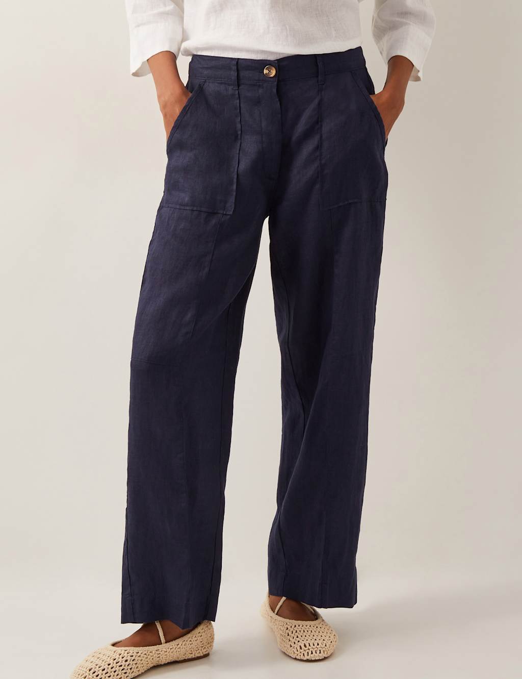 Pure Linen Straight Leg Cropped Trousers