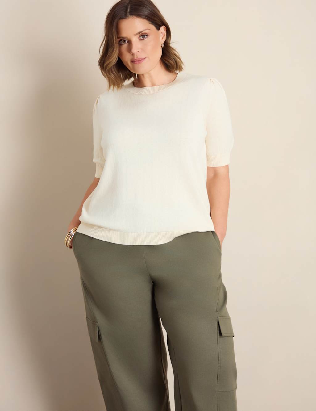 Live Unlimited London Women's Cotton Blend Barrel Leg Trousers - 20 - Khaki - Available at M&S