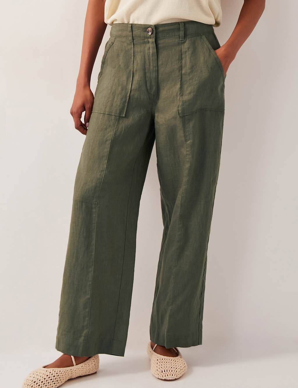 Pure Linen Straight Leg Cropped Trousers
