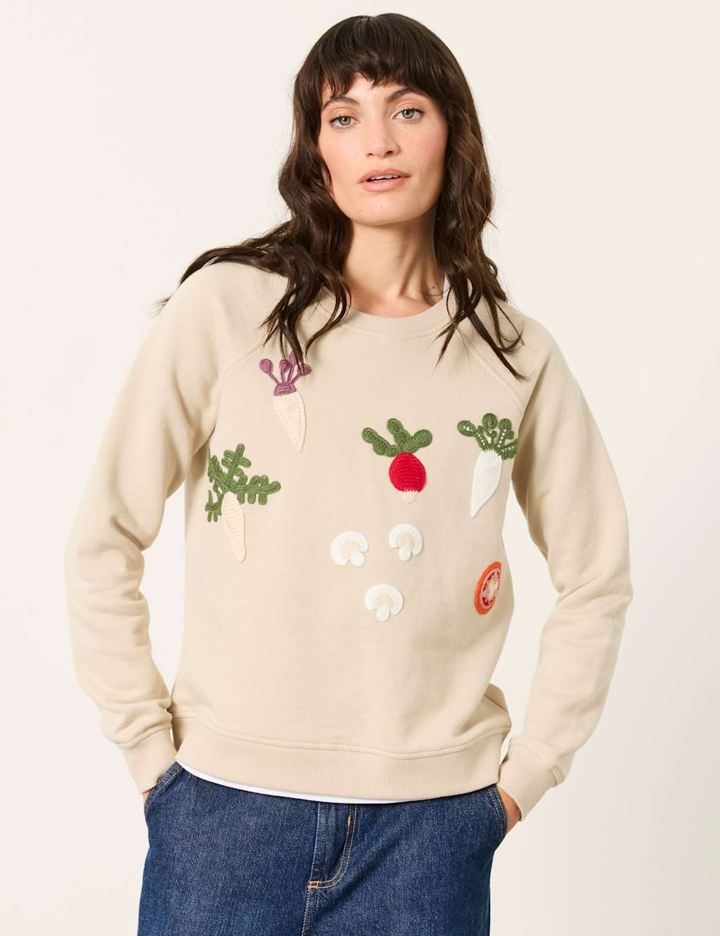 Fatface Women's Pure Cotton Crochet-Style Detail Sweatshirt - 18 - Ivory Mix - Available at M&S