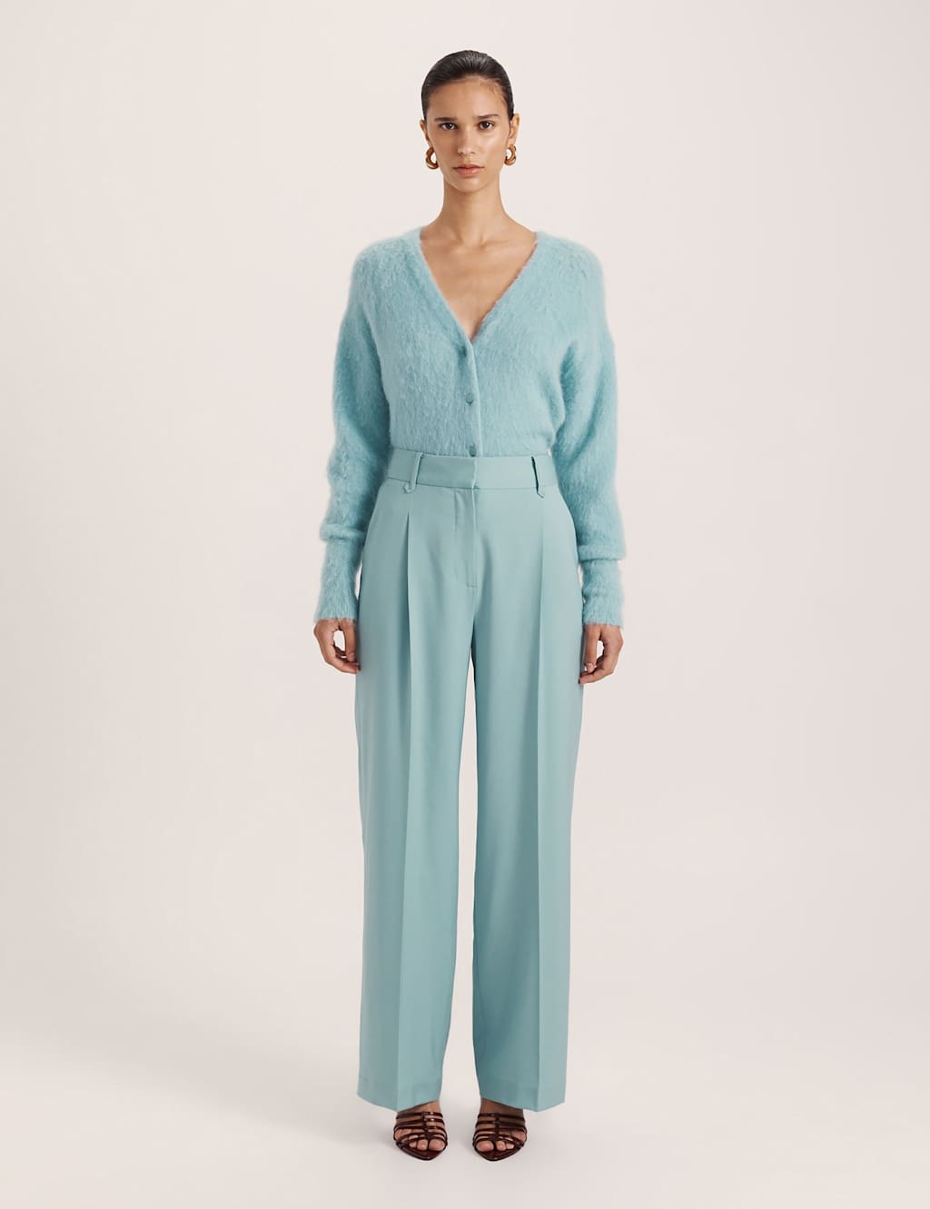 Saba Women's Pure Wool Wide Leg Trousers - 8 - Light Green - Available at M&S